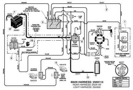 Electrical System Diagram and Parts List for 405625X51A 2006 Briggs and Stratton Lawn Tractor